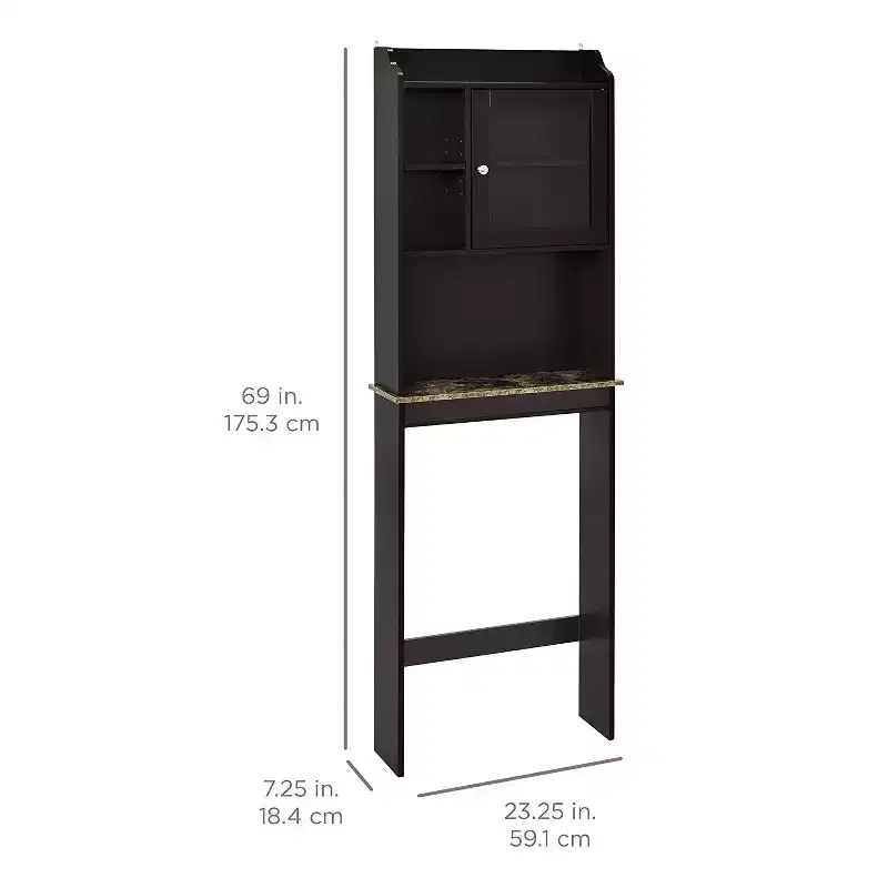 68 Inch Over Toilet Storage Cabinet with Open Shelves, Wood Bathroom Storage Cabinet