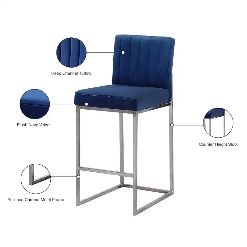 Meridian Furniture,Giselle Navy Velvet Stool