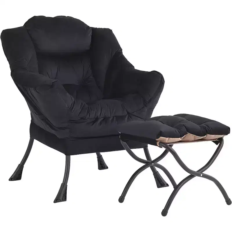 Accent Leisure Armchair with Ottoman, Side Pocket & Armrests – Dark Grey