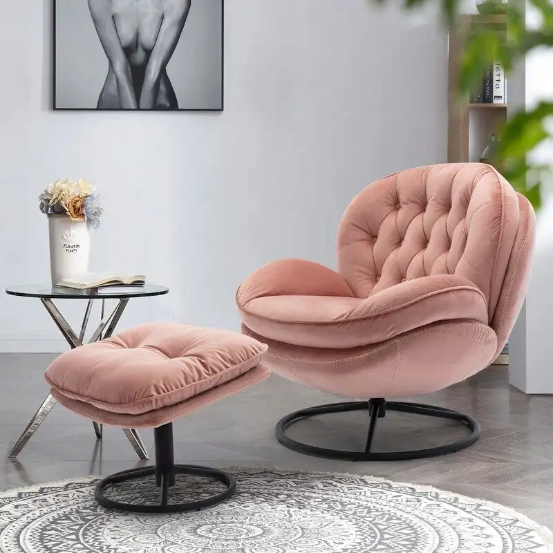 Accent chair TV Chair Living room Chair Grey with ottoman