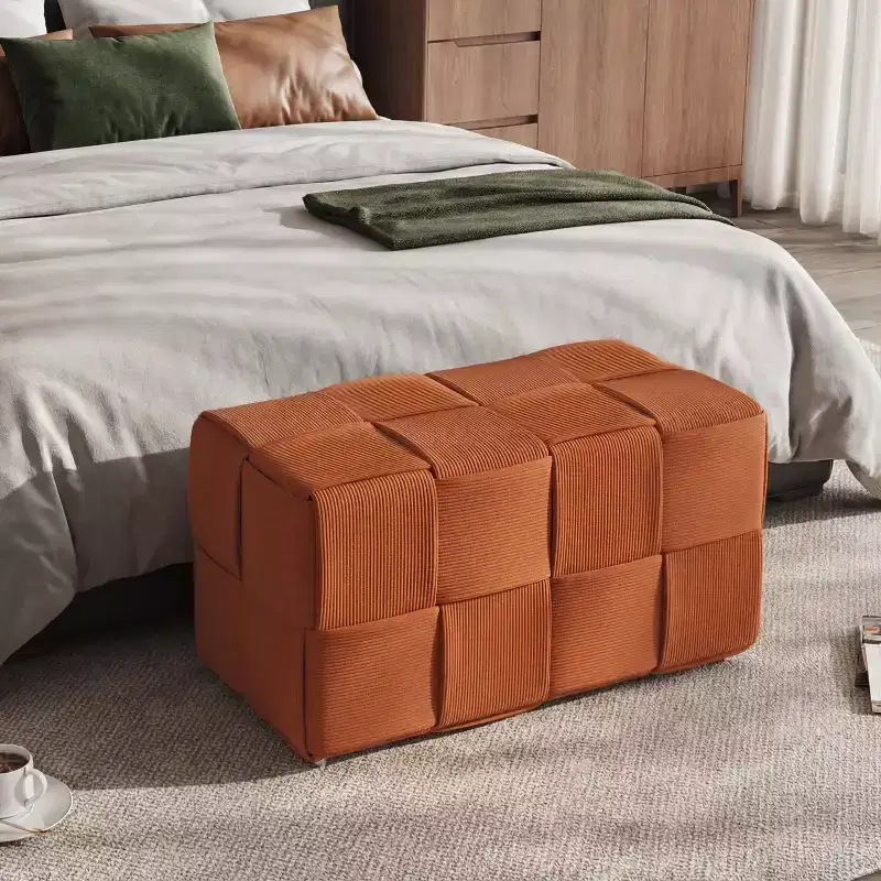 Rectangle Corduroy Woven Design Ottoman