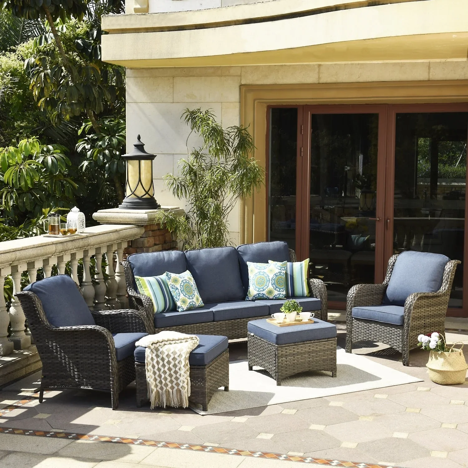 OVIOS 5-piece Patio Wicker High Back Conversation Set