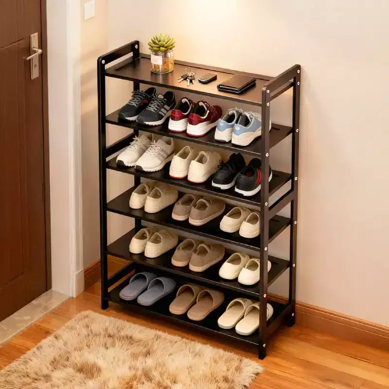 6-Tier Bamboo Shoe Rack Coffee Color 26.8 Inch Wide