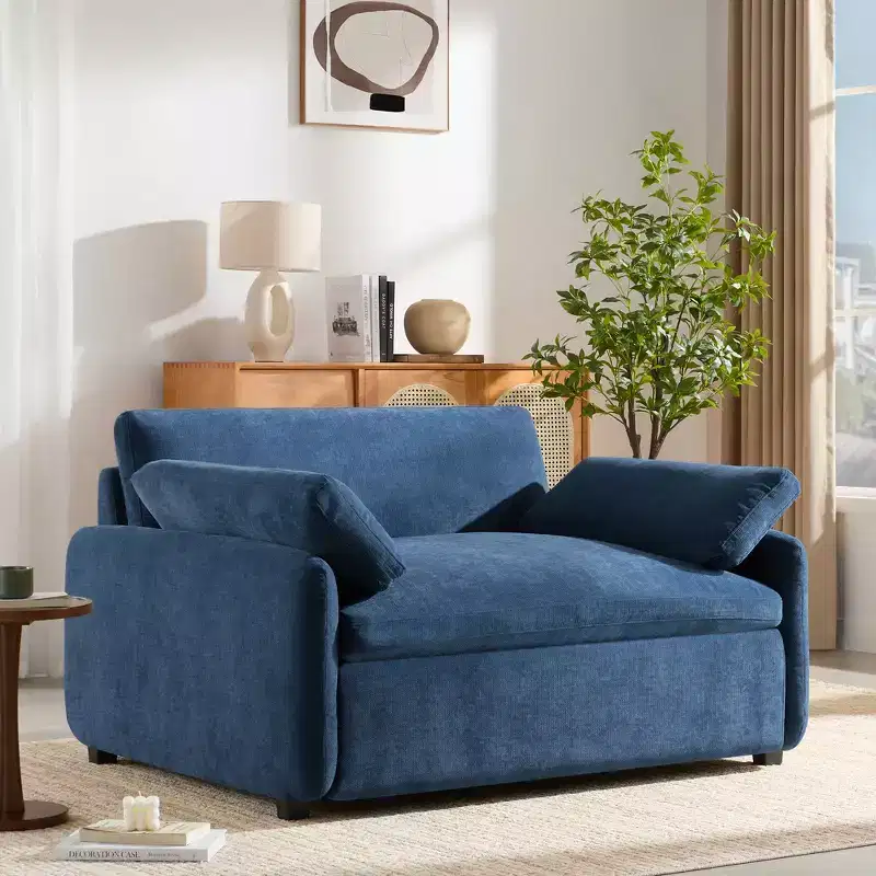 Modern Oversized Chenille Colorblock Single Sofa Chair with Pillows