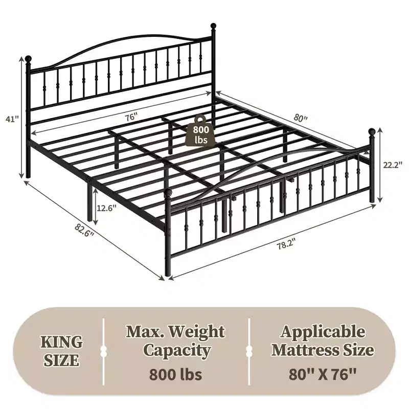 COZONY Metal Platform Bed Frame with Victorian Style Headboard and Footboard, Steel Slats Support, No Box Spring, Easy Assembly, Black