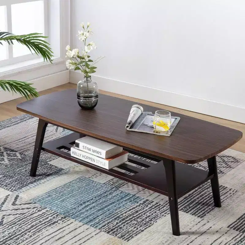 GDFStudio Hwasa Modern Wooden Coffee Table with Open Lower Shelf and Flared Legs