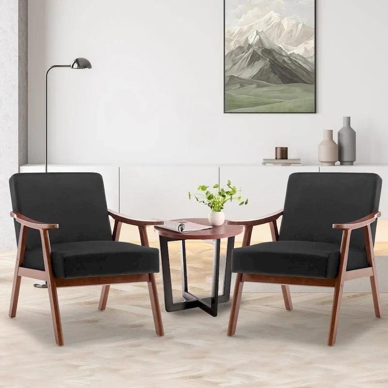 Mid-Century Modern Accent Chair with Solid Wood Frame, Set of 1