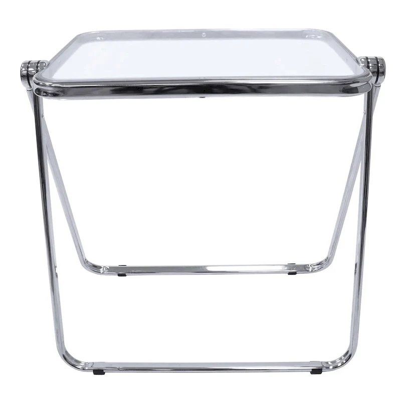 Square Plastic Folding End Table with X-Shaped Iron Frame - Chrome Finish