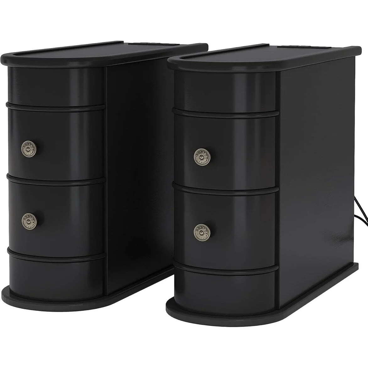 Solid Wood Chairside End Table, Two-Drawer Narrow Side Table Slim