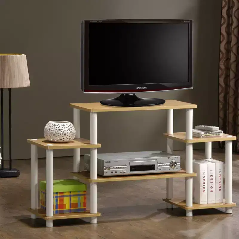 Furinno Simple Design TV Stand for TV's up to 30 Media Center Console Table w/ Open Reversible Shelf No Tools Entertainment Center,Beech/White