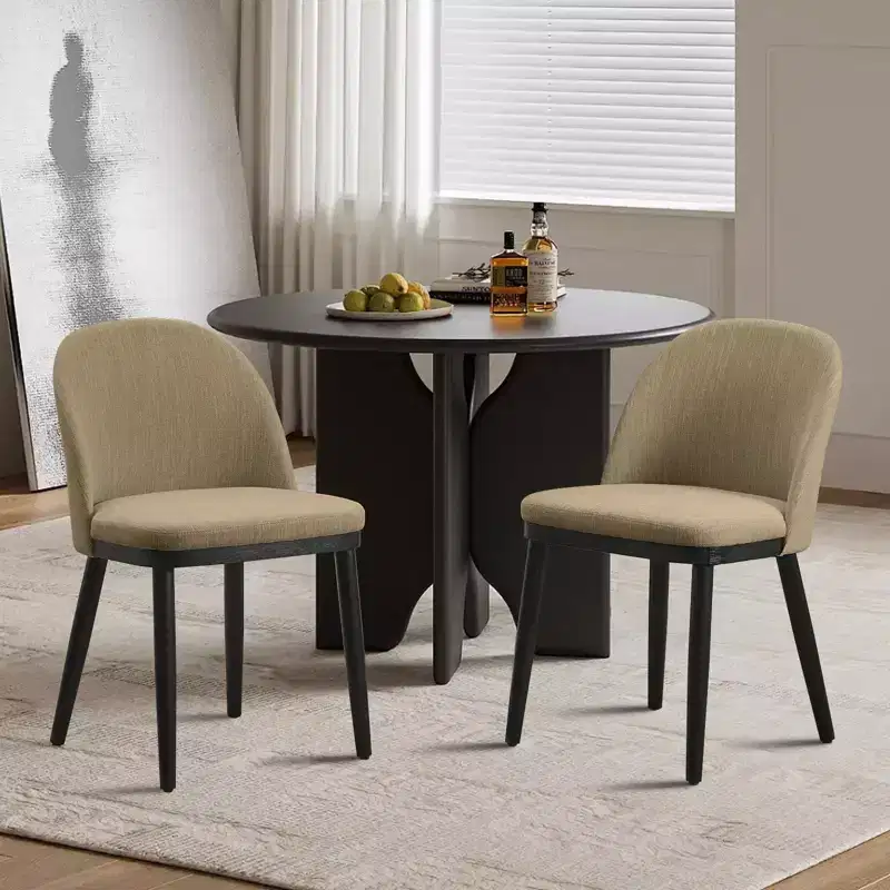 Modern Fabric Dining Chairs Set of 2 - Upholstered Wooden Legs Accent Chairs for Kitchen, Living Room & Farmhouse (18W x 22D x 32H)