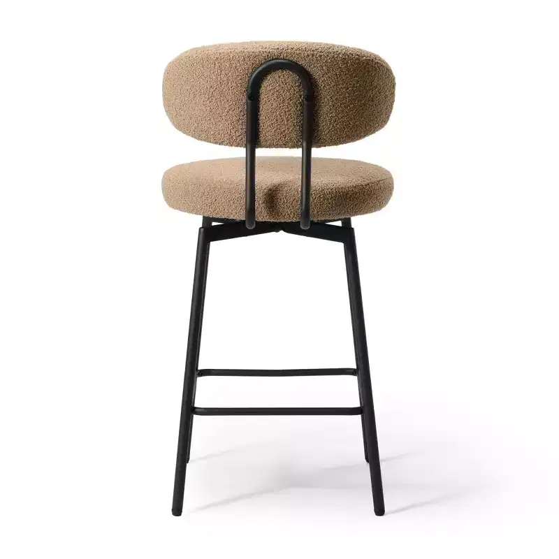 Modern Upholstered Faux Shearling Fabric Counter Height Bar Stools with Back (Set of 2
