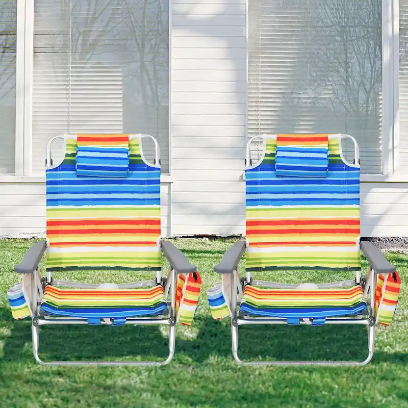 Gymax 2PCS Folding Beach Backpack Chair Reclining Camping Chair w/ - See Details