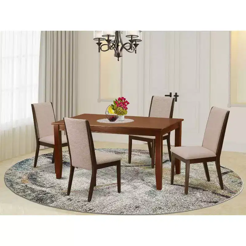 Mahogany Wood Dining Table Set, Rectangle, Seats 4, 5-Piece