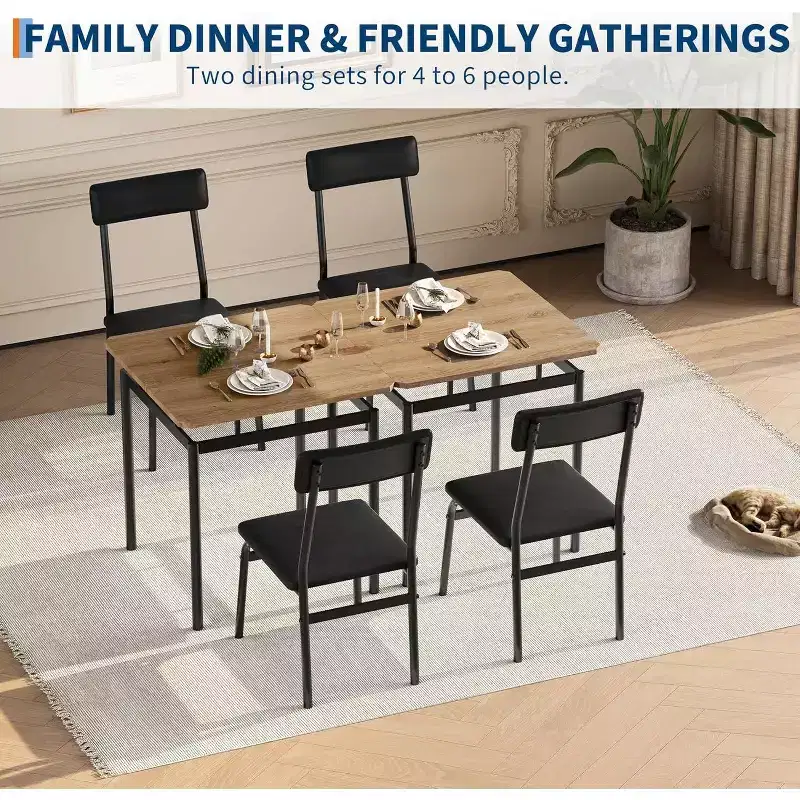 3-Piece Dining Set with Table & 2 Padded Chairs, Wooden Frame, Space-Saving Design, Easy-Clean Surface, Black