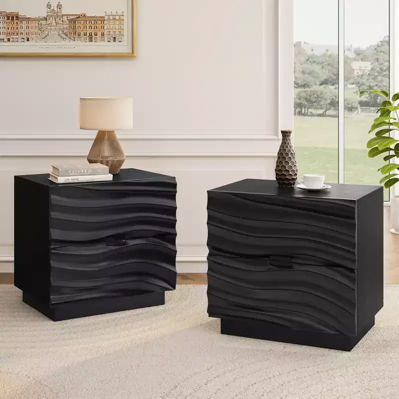 Modern Wooden Nightstands with 2 Drawers