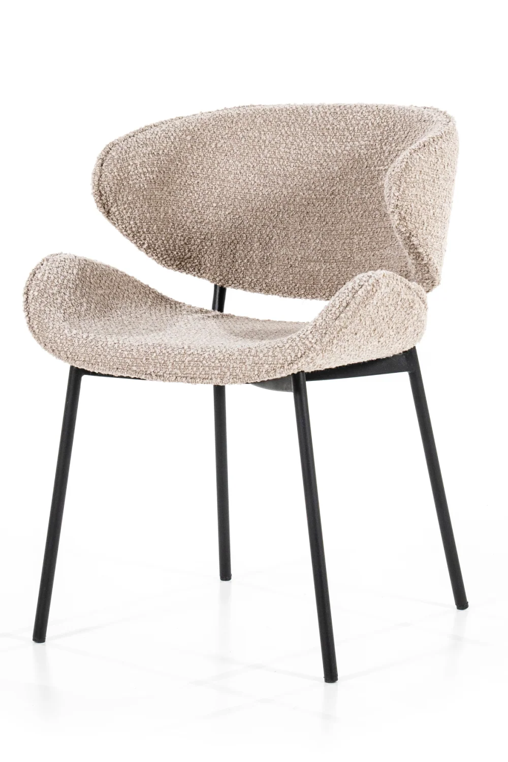 Modern Curved Fabric Upholstered Dining Chair with Black Metal Frame