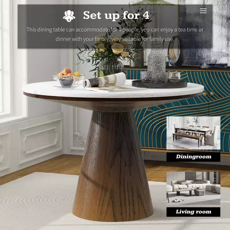 Whisen Retro Wood Top Frustum Pedestal Dining Table