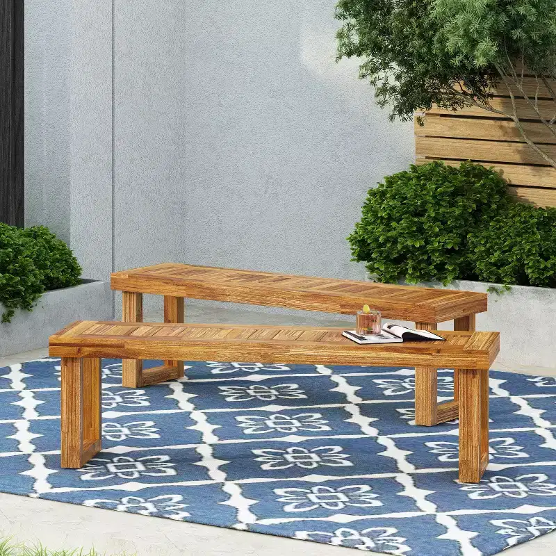 GDFStudio Josette Outdoor 60 Acacia Wood Dining Bench (Set of 2)