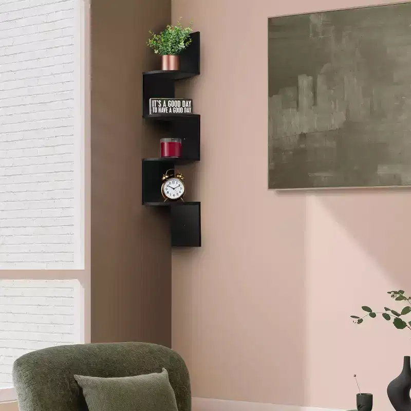 5-Tier Zig Zag Floating Corner Wall Bookshelf, 40