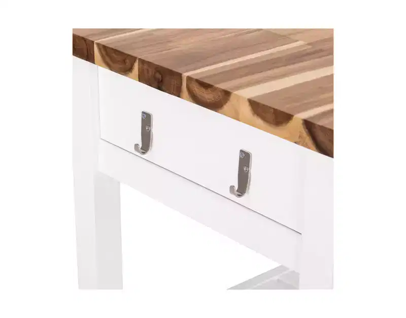 Acacia Wood Top Rolling Kitchen Cart Island Table with Drawers, 38.4 W x 18.5 D, White