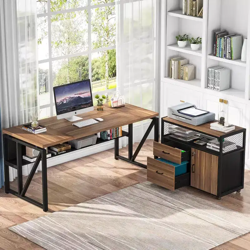 Lantine 63 L Shaped Executive Desk with Drawer Cabinet