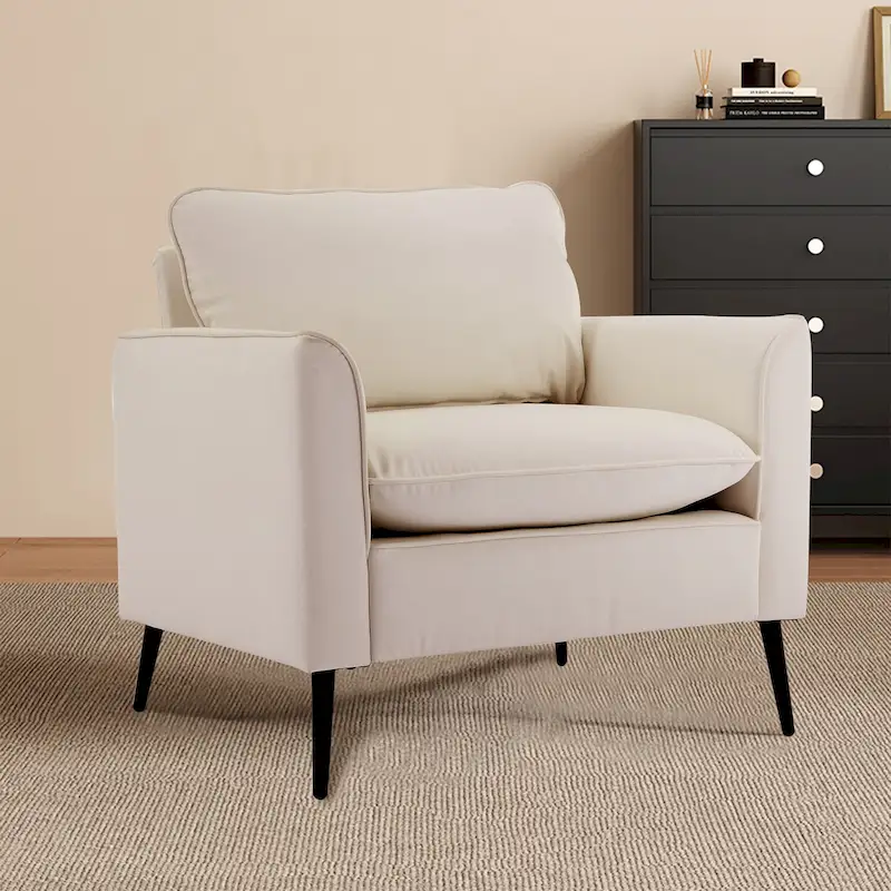 Cat paw leather upholstered sofa 1PC Cream White