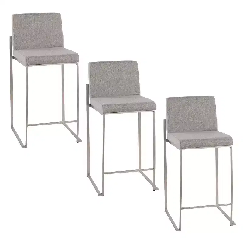 LumiSource Set of 3 Fuji High Back Counter Height Barstools Stainless Steel/Gray