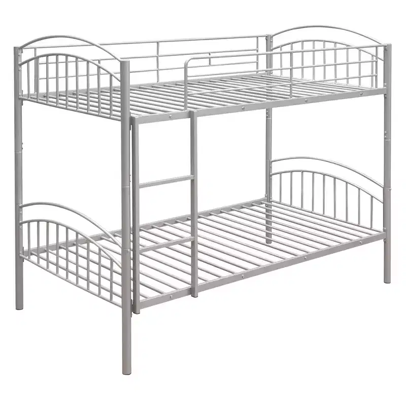 Bellemave Twin Over Twin Metal Bunk Bed with Ladder & Guardrail, Convertible to 2 Beds, Heavy Duty, Space-Saving Bed for Kids Teens, Silver