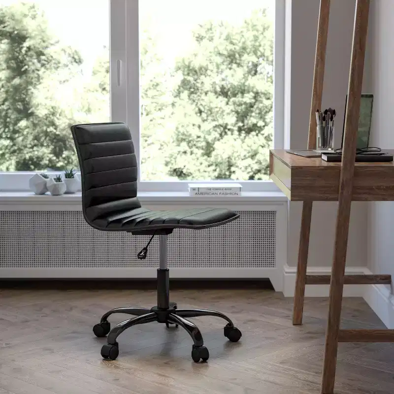 Emma and Oliver Low Back Designer Armless Ribbed Swivel Task Office Chair