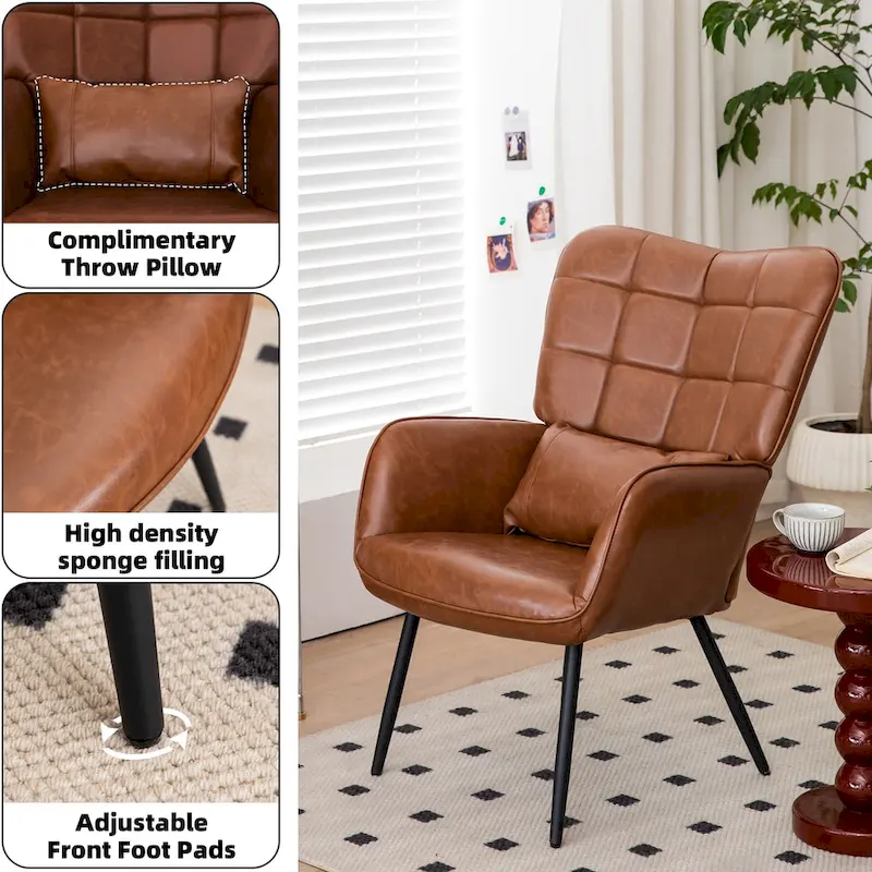 Bonded Leather Armchair Modern Accent Chair Set of 2