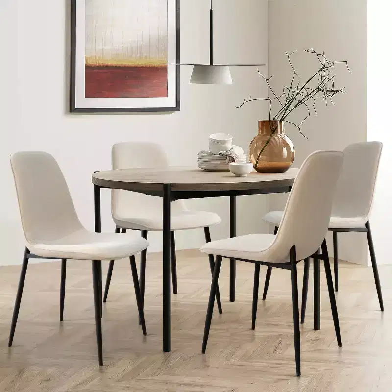Set of 4 Upholstered Dining Chairs with Black Metal Legs, Modern Fabric Kitchen Chairs for Dining Room or Small Spaces - Panipeachy