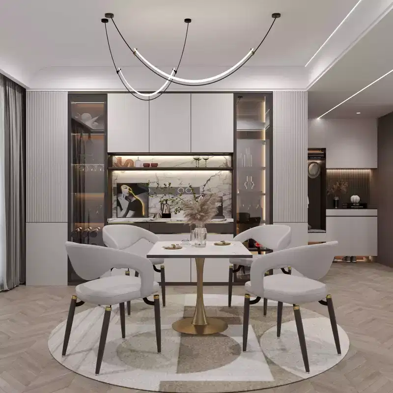 LeisureMod Bristol Square Dining Table  Marbled White MDF Top with Gold Steel Pedestal Base, Modern Kitchen, Dining Room, Cafe, Small Apartment Space