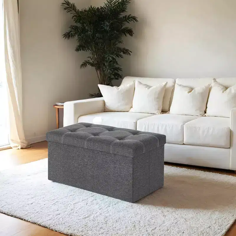 Ottoman Storage Bench with Storage, Footstool, Folding Bedroom Bench, Holds 660 lb