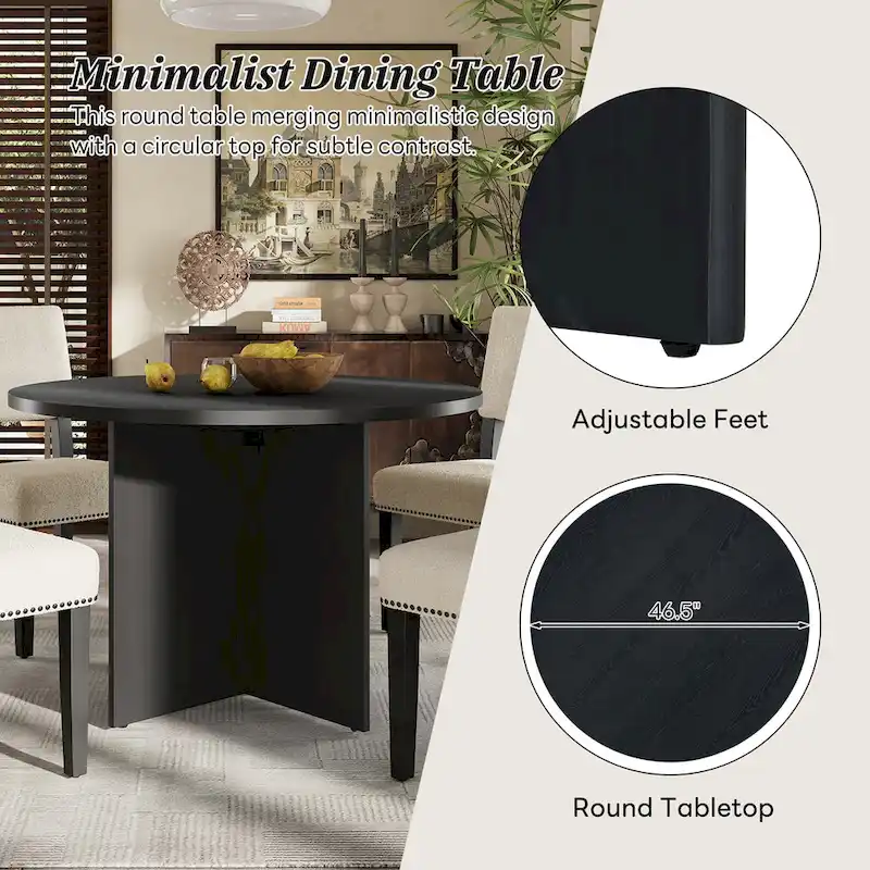 4 People Round Dining Table Set, 5 Piece Kitchen Table Set with Round Dining Table and 4 Upholstered Dining Chairs
