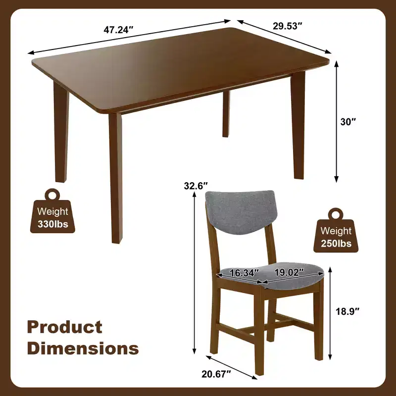 5-Piece Rustic Dining Set with Wood Table and 4 Upholstered Chairs in Espresso