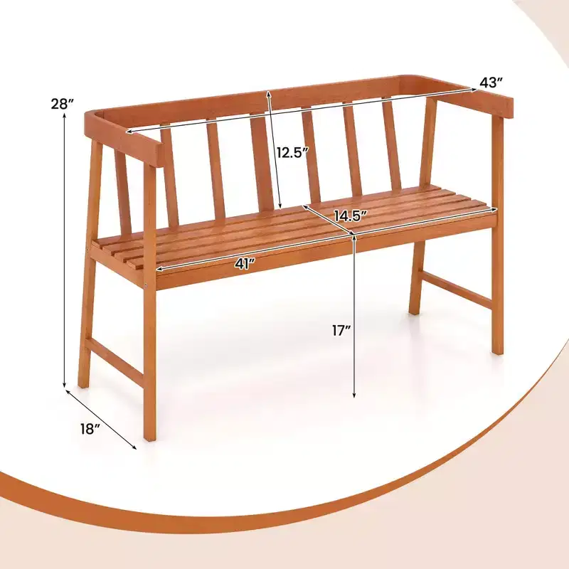 Costway Patio Eucalyptus Wood Bench 2-Person Slatted Seat Backrest 800 Lbs Natural