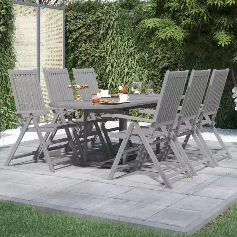 vidaXL Solid Wood Acacia Patio Dining Set 7 Piece Garden Seat Oval/Rectangular