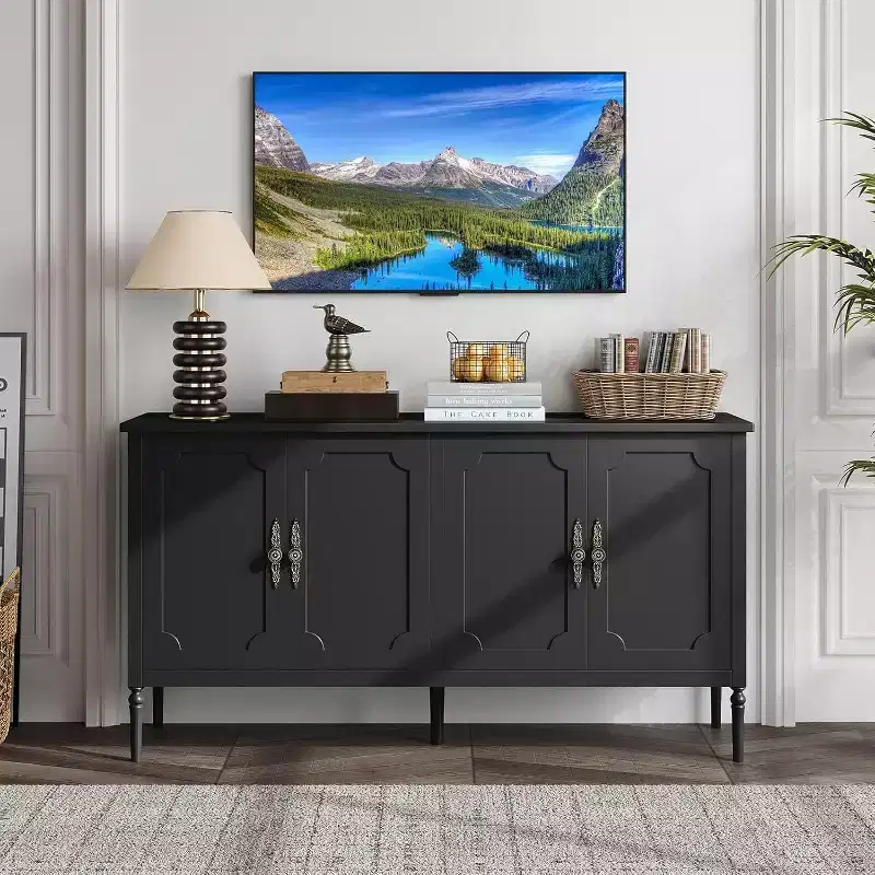 59 Modern Sideboard with Storage, 4 Doors and Adjustable Shelves, Coffee Bar Cabinet