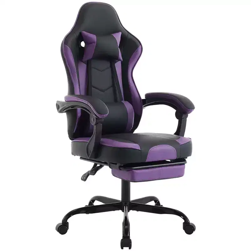 MAYEERTY Gaming Chair, Ergonomic Computer Chair with Footrest and Massage Lumbar Support, Height Adjustable Swivel Video Game Chair Purple Black