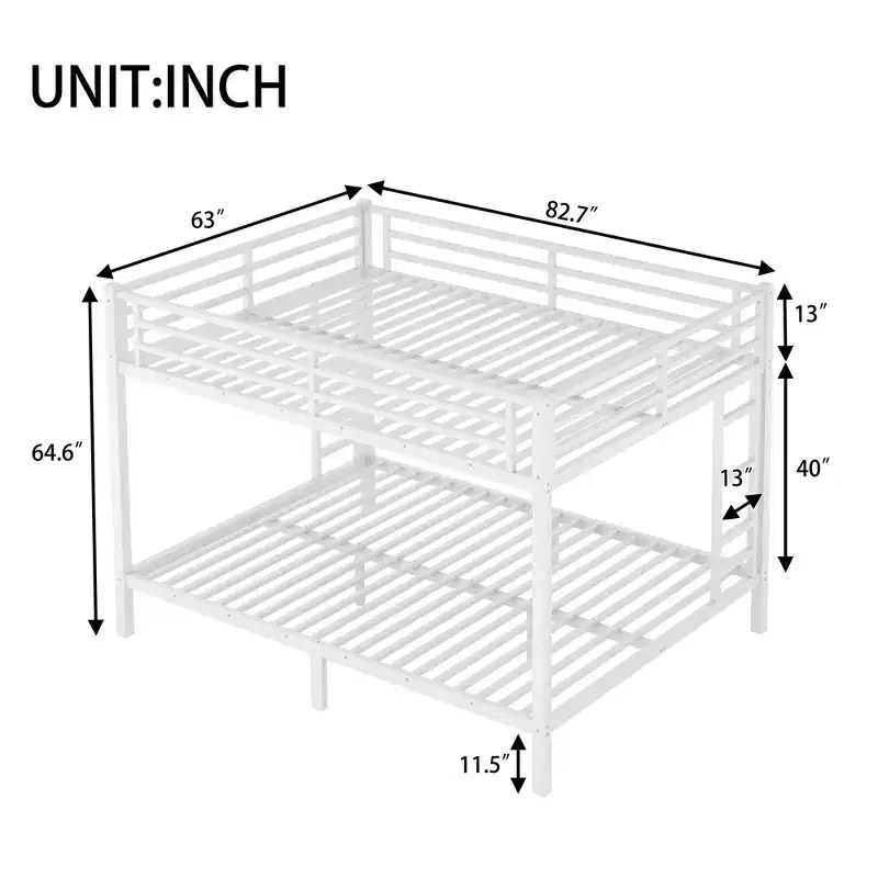 Queen Over Queen Bunk Beds for Adults,Heavy Duty Adult Bunk Beds,Metal Bunk Bed Queen Size with 2 Ladders,Noise-Free,White