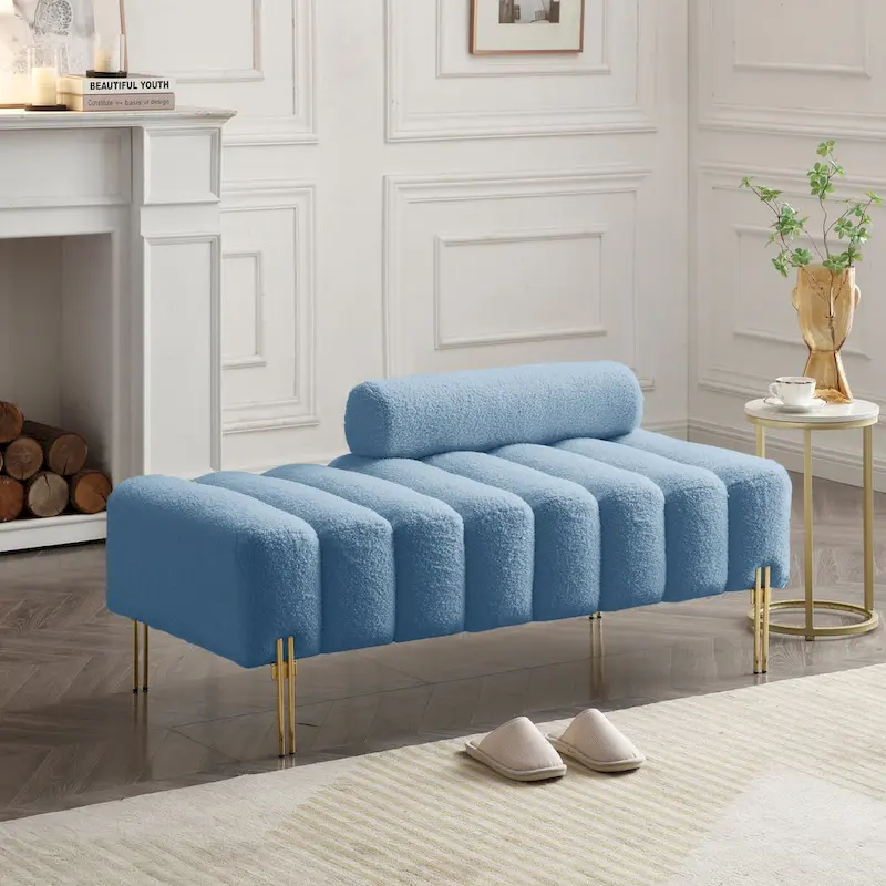 53.2 Width Modern End of Bed Bench Fabric Upholstered 2 Seater Sofa Couch Entryway Ottoman Bench