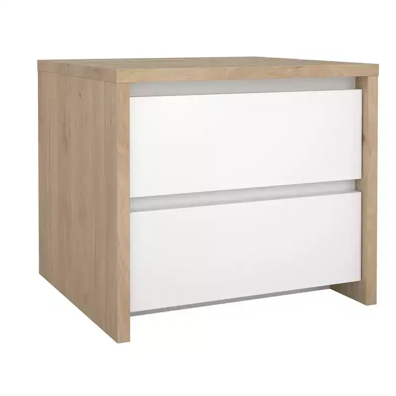 2-Drawer Nightstand, Jackson Hickory/White High Gloss & White, Single