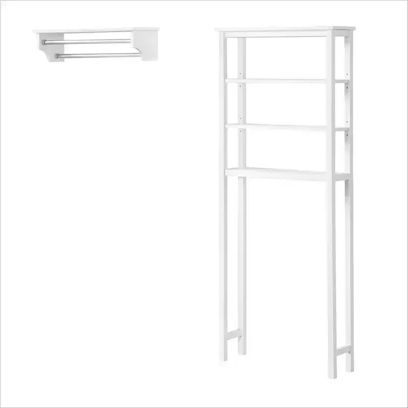 Dover Over the Toilet Organizer with Open Shelving and Two Towel Rods White - Alaterre Furniture