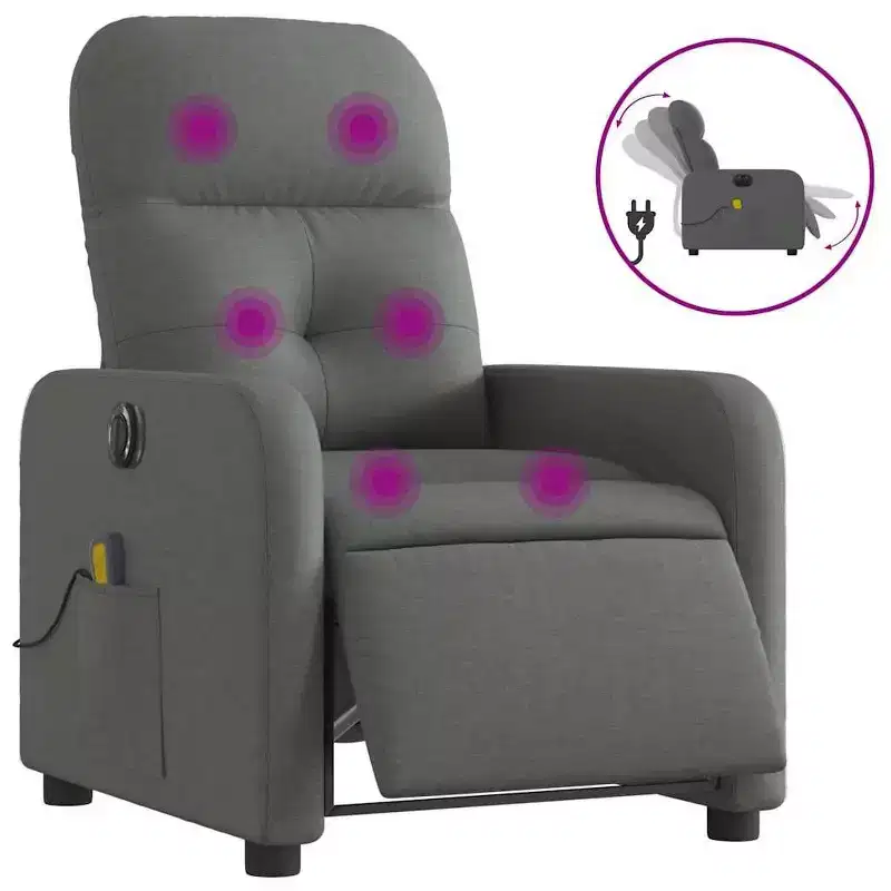vidaXL Dark Gray Fabric Electric Massage Recliner Chair - Motorized Reclining Armchair with Vibration Massage, Comfortable Seating, and Sturdy Frame