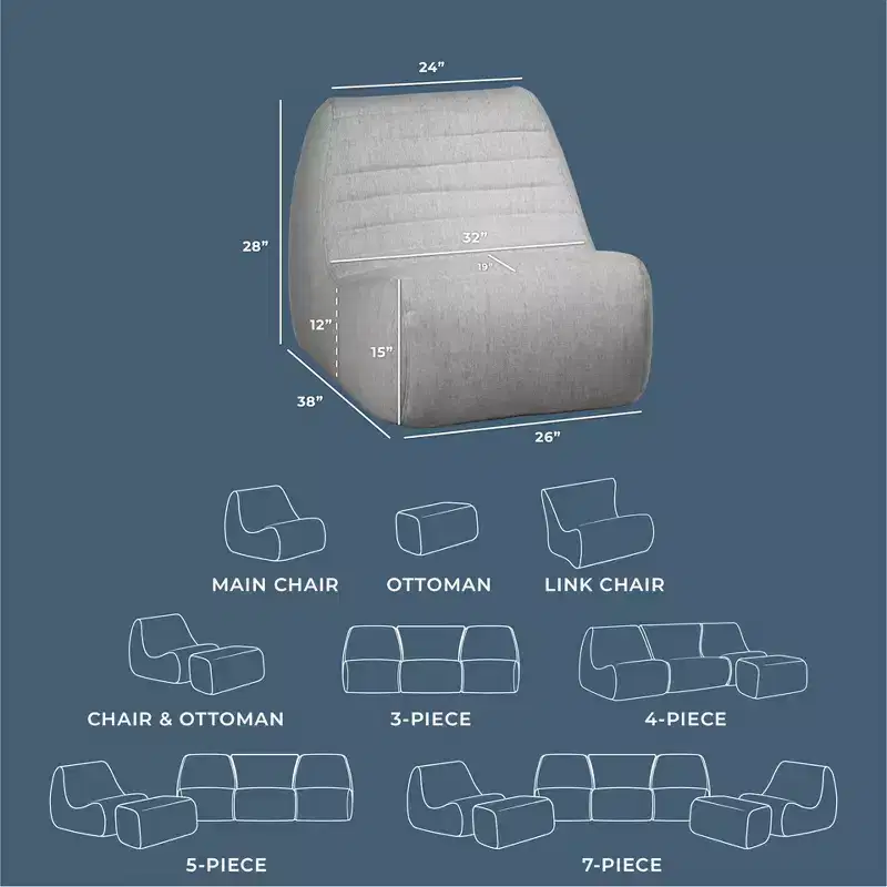 Big Joe Solvana Outdoor Patio Furniture Set, Performance Linen Weather-Resistant Fabric, Primary Chair, Port Gray