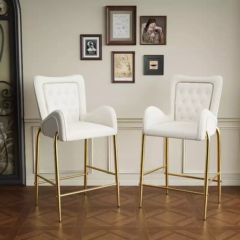 TUYOHW 28H Luxury Velvet Counter Stools Set of 2,Sleek Bar Stools with Golden Legs & Footrest,Tall Armchair for Kitchen Island,265lbs Capacity