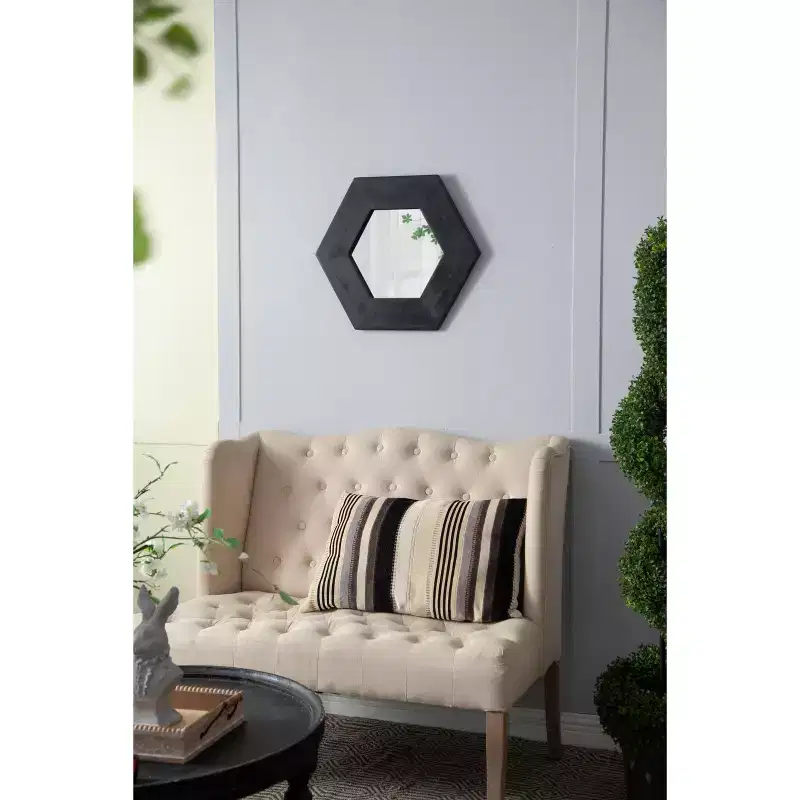 18.5 x 18.5 Inch Hexagon Wall Mirror with Solid Wood Frame Black