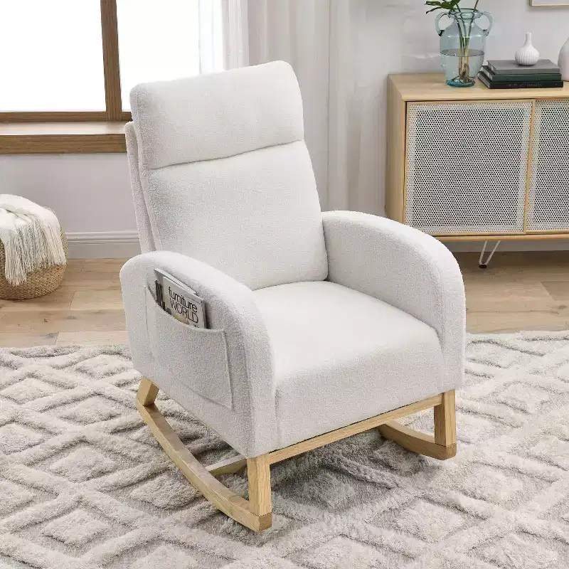 27.6W Accent Rocking Chair, Armchair with High Backrest & 2 Side Pockets, Nursery Glider Rocker - ModernLuxe