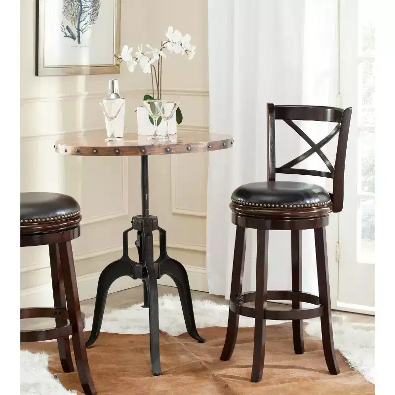 Swivel Bar Stool, Cappuccino/Black, Nailhead Trim with Footrest